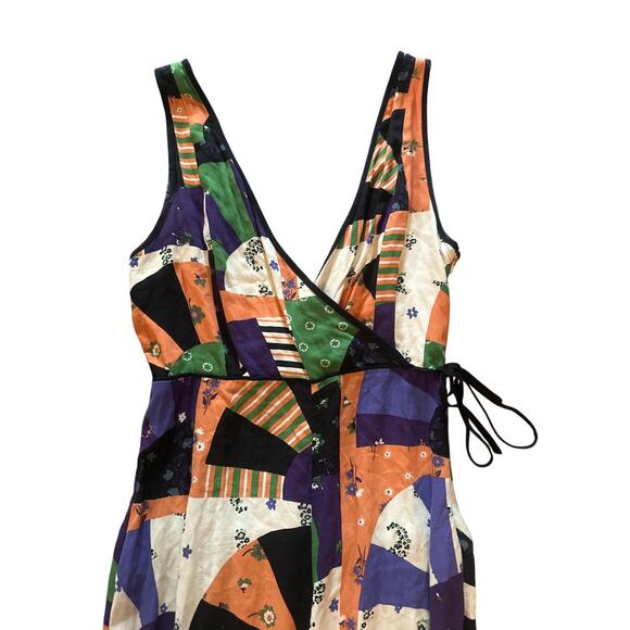 Women 8 UO Urban Outfitters Patchwork Surplice Printed Jumpsuit Deep V Crossover - Picture 2 of 5